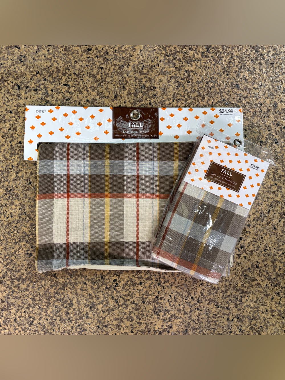Plaid Fall Table Runner & Napkins Set - Brown, Cream, Orange